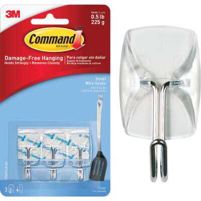Command Small Clear Utensil Hooks with Clear Strips, 3 Hooks, 4 Strips