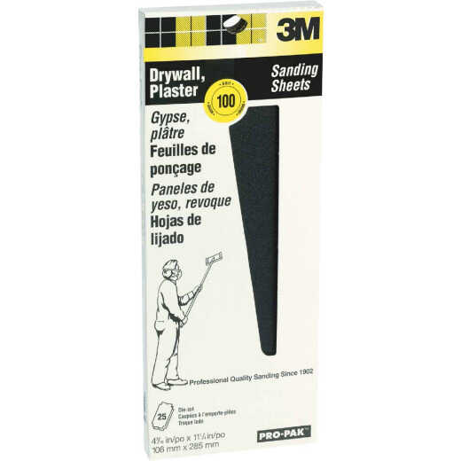 3M 4-3/16 In. x 11-1/4 In. Drywall Sanding Sheets, 100 Grit (25-Pack)
