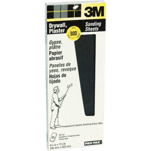 3M 4-3/16 In. x 11-1/4 In. Drywall Sanding Sheets, 80 Grit (25-Pack)