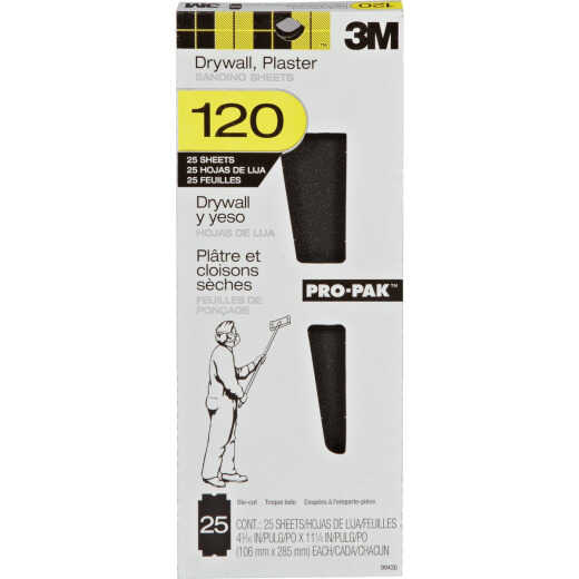 3M Pro-Pak 4-3/16 In. x 11-1/4 In. Drywall Sanding Sheets, 120 Grit (25-Pack)